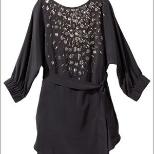 Rebecca Taylor Black Beaded Silk Dress
